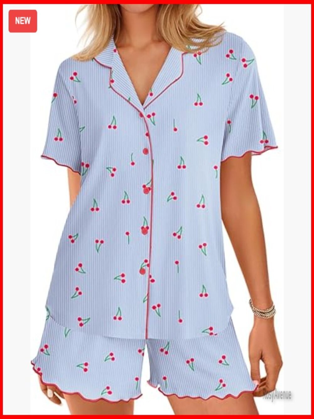 Button Up Pajama Set Shorts Ribbed Knit 2 Piece Sleepwear